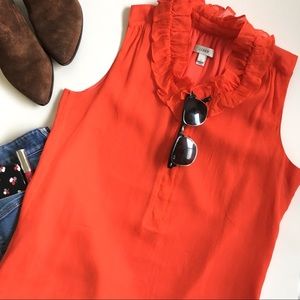 J. Crew Silk Tank Ruffle Orange Blouse Sz 2